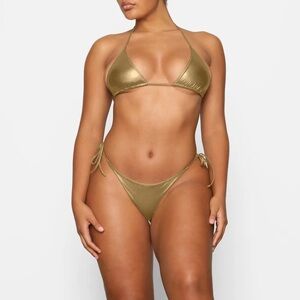 NWT SKIMS Metallic Swim Gold Bikini Set